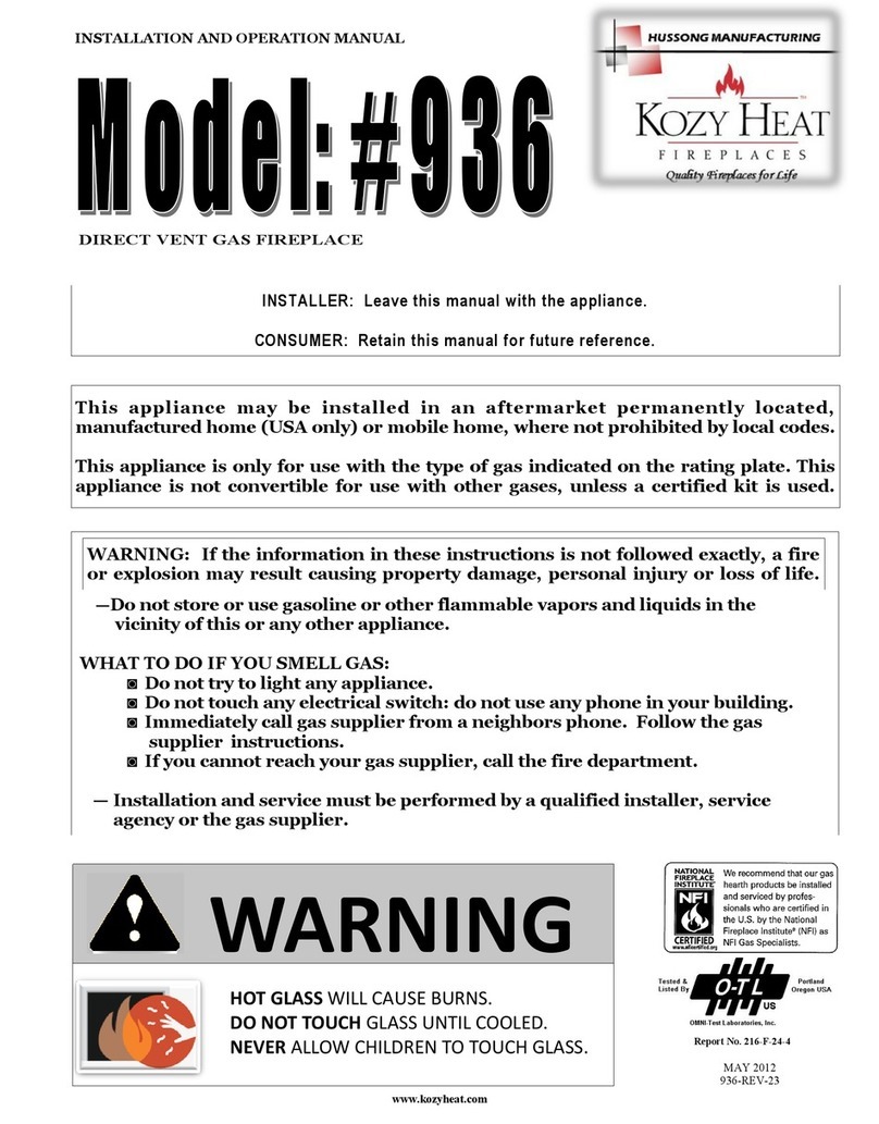 kozy heat 936 Installation and operation manual