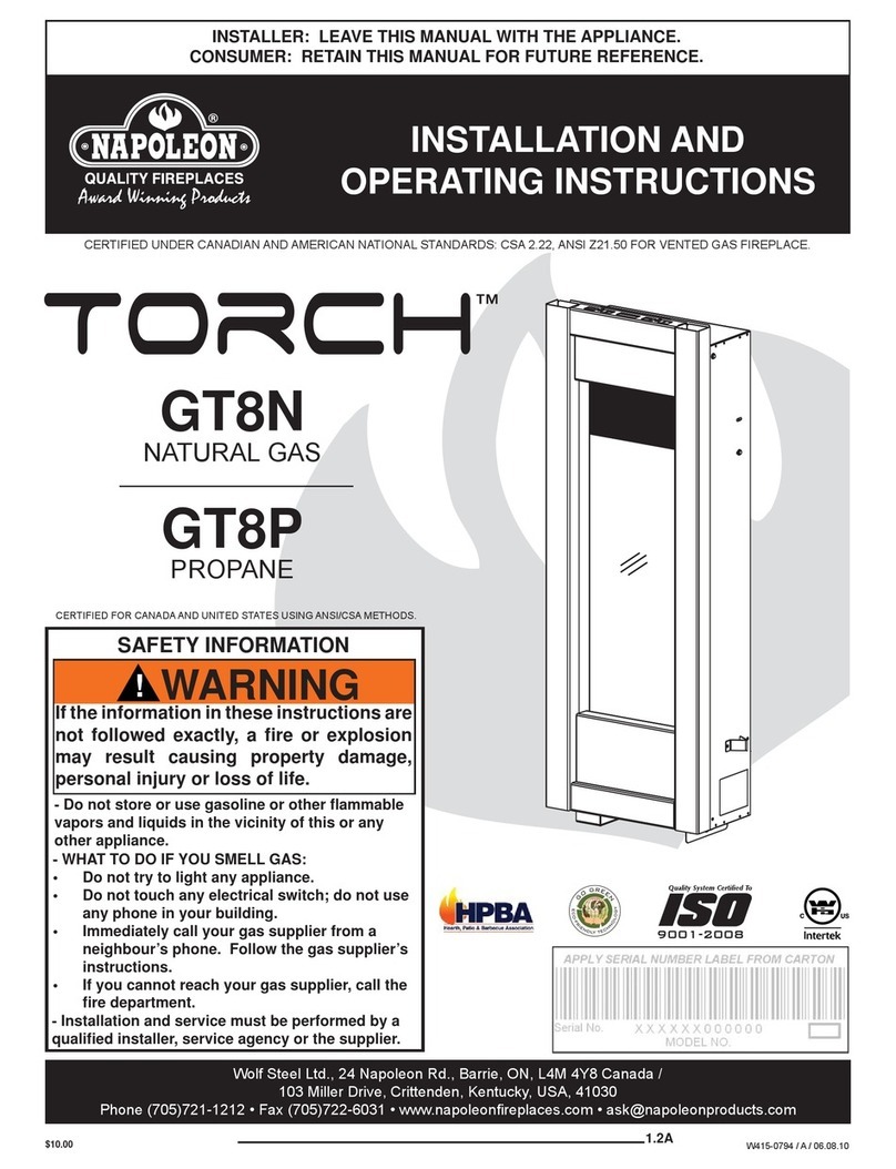 Napoleon TORCH GT8N Installation and operating instructions