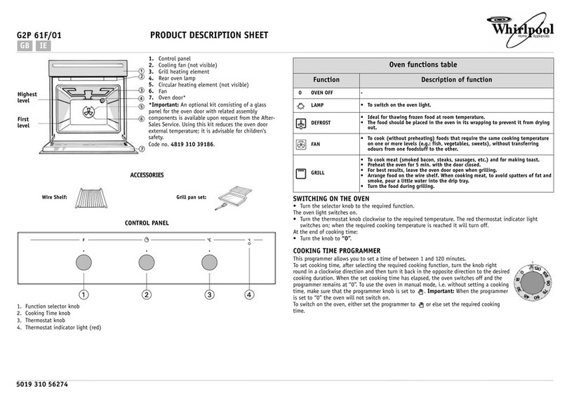 Whirlpool G2P 61F Product description sheet