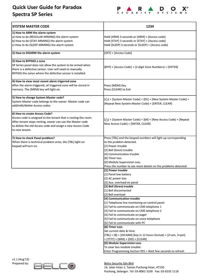 Paradox Spectra SP Series Instruction manual