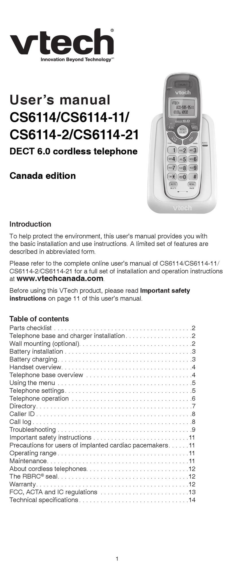 V-tech CS6114 user manual