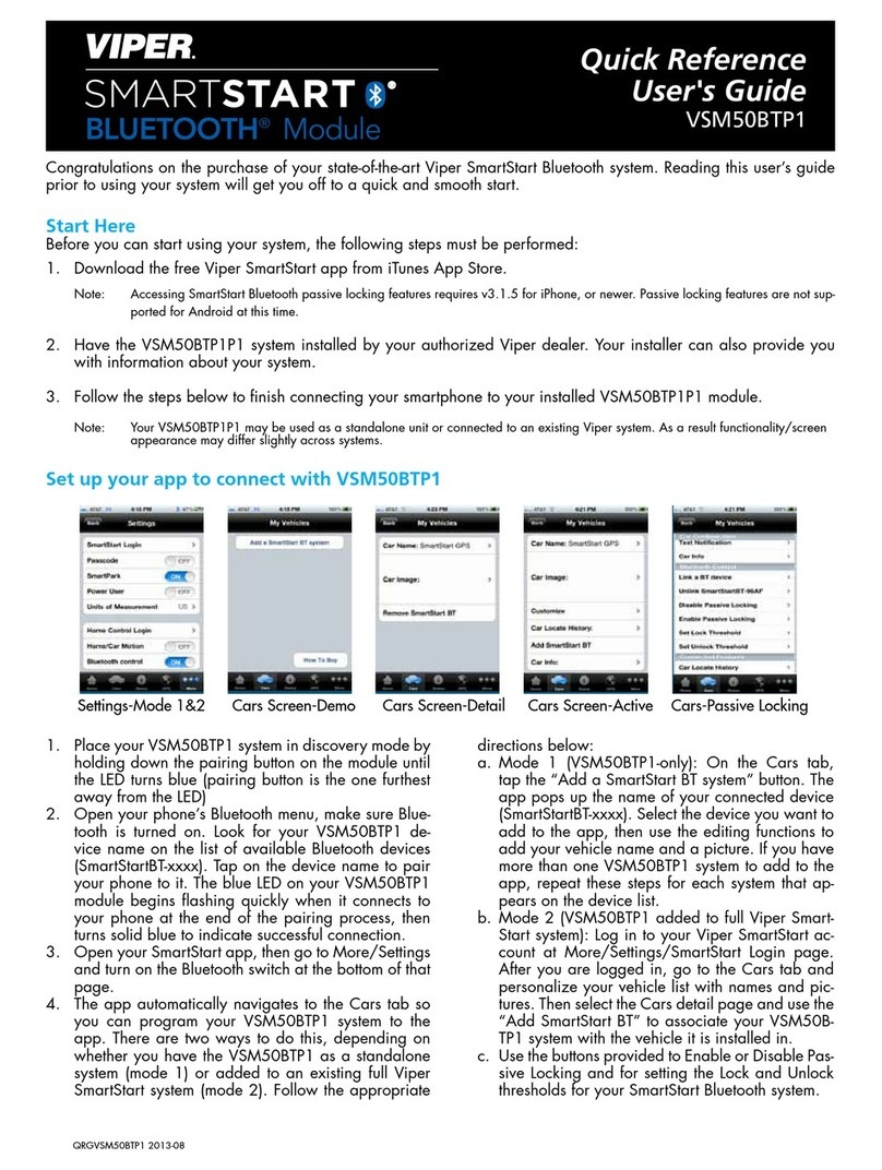 Viper SmartStart VSM50BTP1 Quick reference user guide