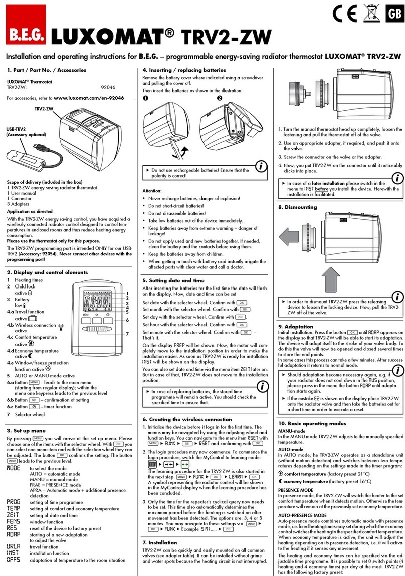 B.E.G. LUXOMAT TRV2-ZW Installation and operating instructions