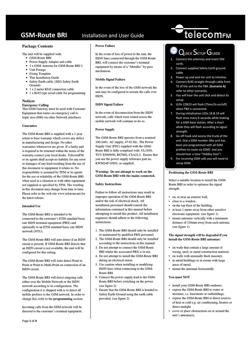 Telecom GSM-Route BRI Installation and user guide