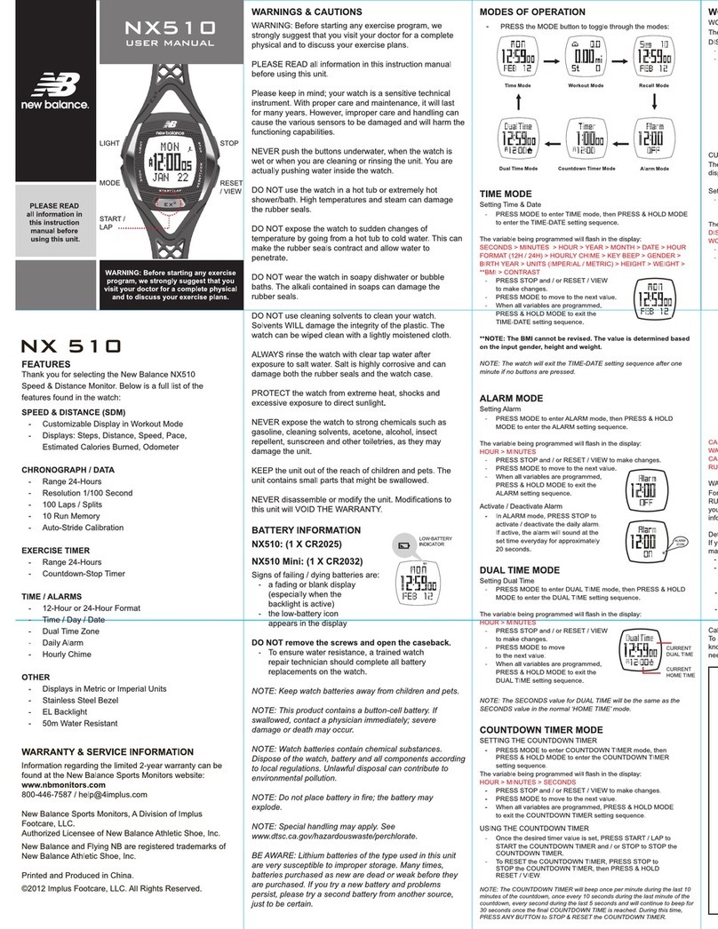 New Balance NX510 User manual New Balance NX510 User manual