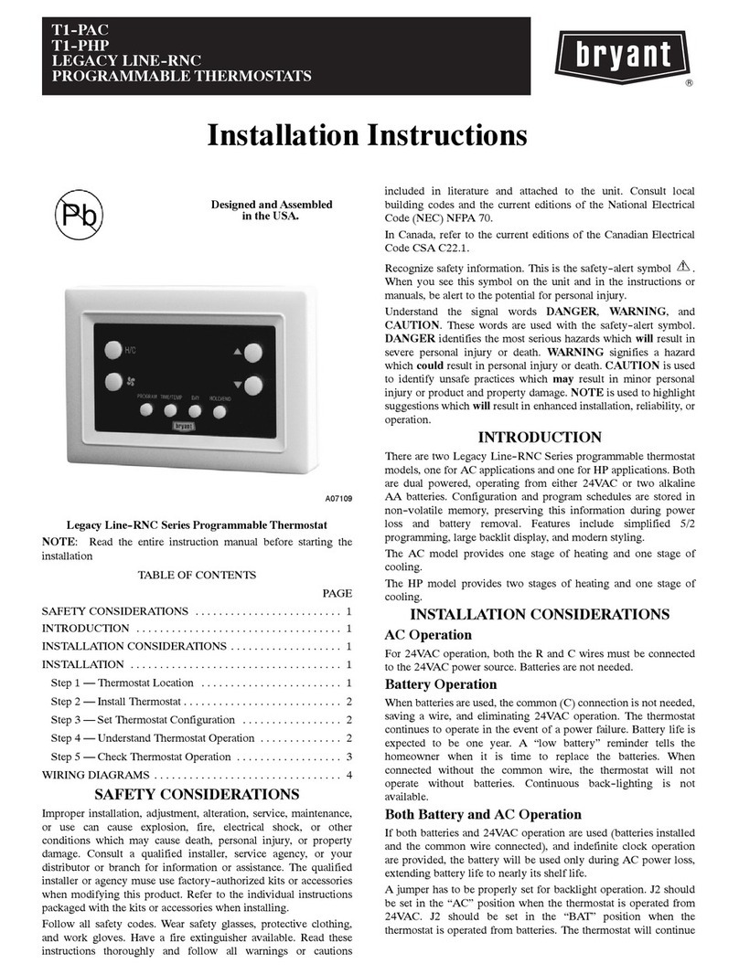 Bryant LEGACY LINE-RNC T1-PAC installation instructions