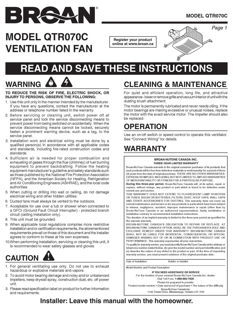 Broan QTR070C User manual
