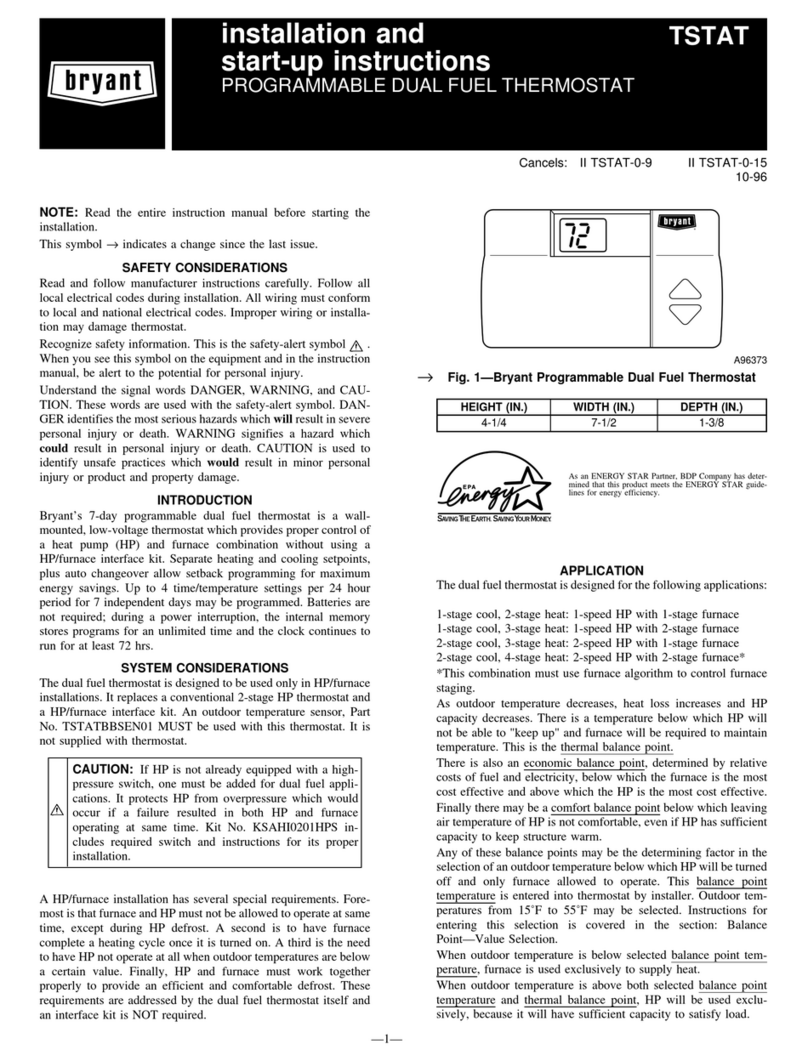 Bryant TSTAT Installation and start-up instructions