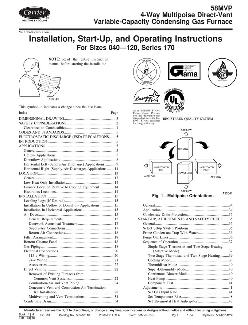Carrier GAS FURNACE 58MVP Installation, start-up, and operating instructions