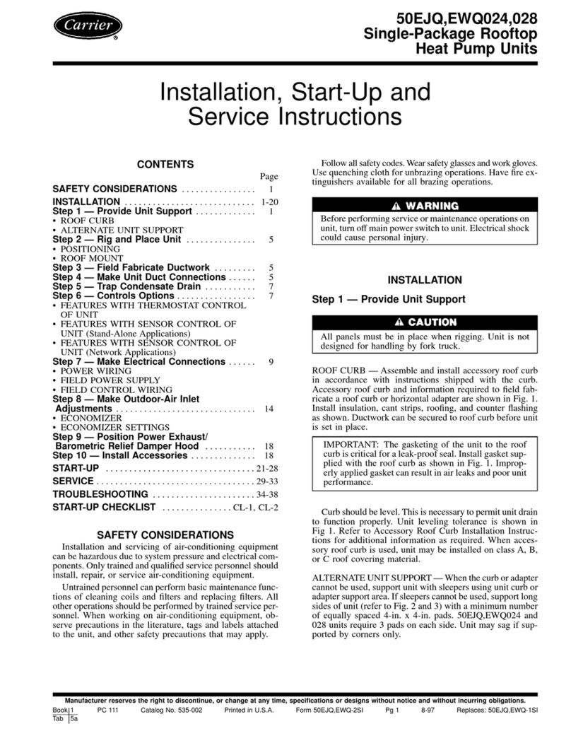 Carrier 50EJQ Dimensions and installation guide