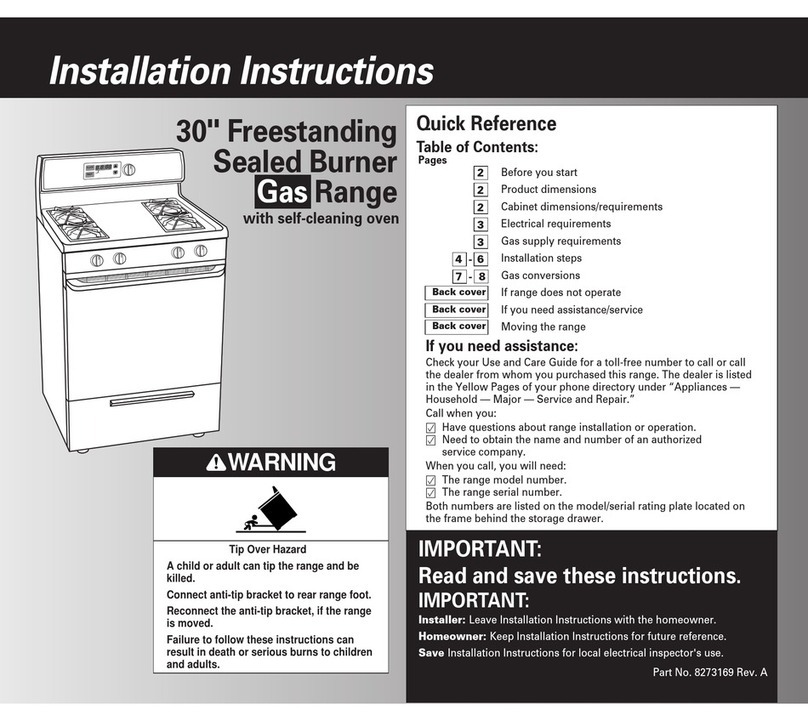 Whirlpool Freestanding Sealed Burner Gas Range installation instructions