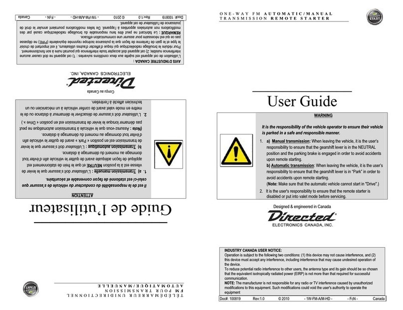 Directed Electronics ONE-WAY FM AUTOMATIC/MANUAL TRANSMISSION user guide