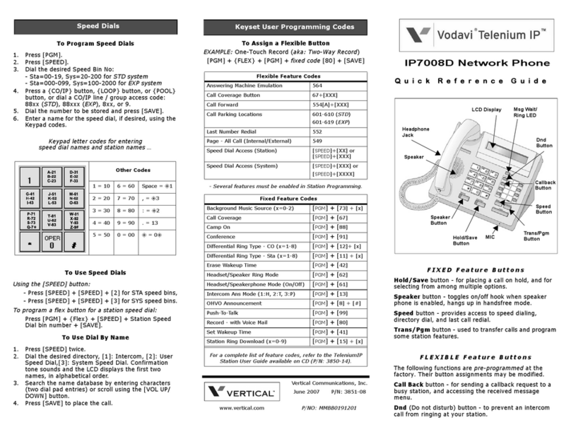Vodavi Telenium IP IP7008D Quick reference guide