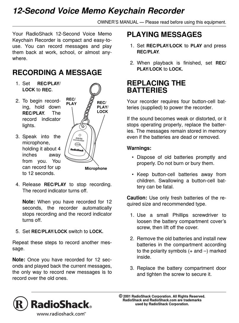 Radio Shack 12-Second Voice Memo Keychain Recorder User manual Radio Shack 12-Second Voice Memo Keychain Recorder User manual