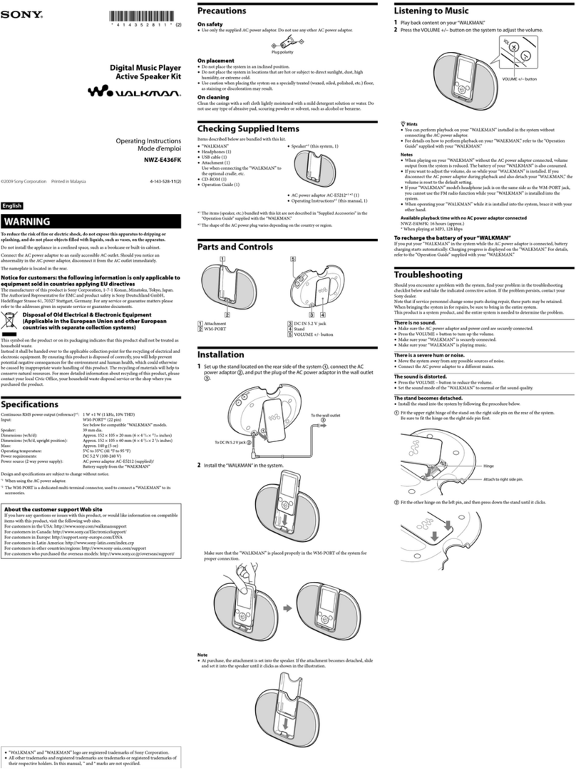 Sony Walkman NWZ-E436FK operating instructions