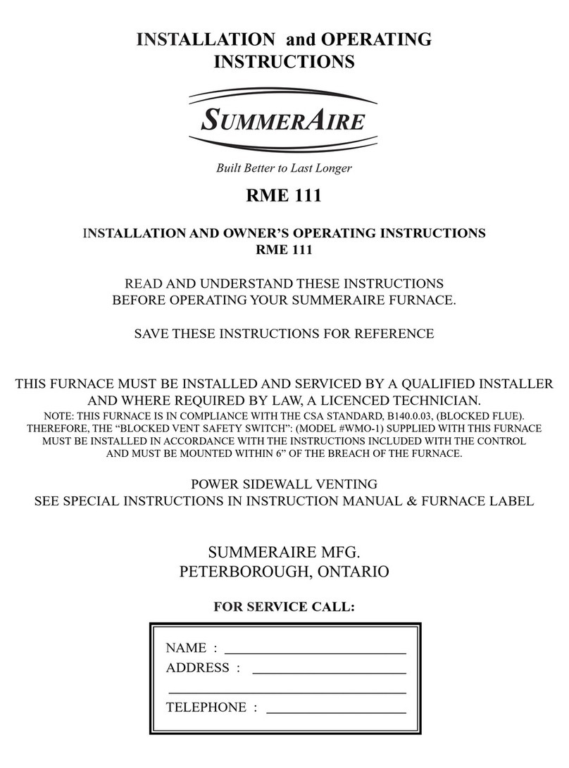 SummerAire RME 111 Installation and operating instructions