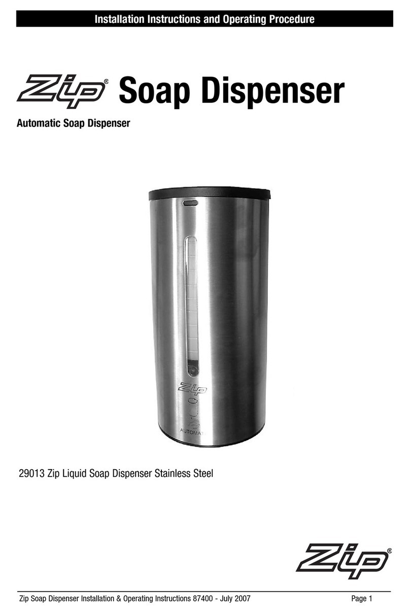 Zip Soap Dispenser Installation instructions and operating procedure