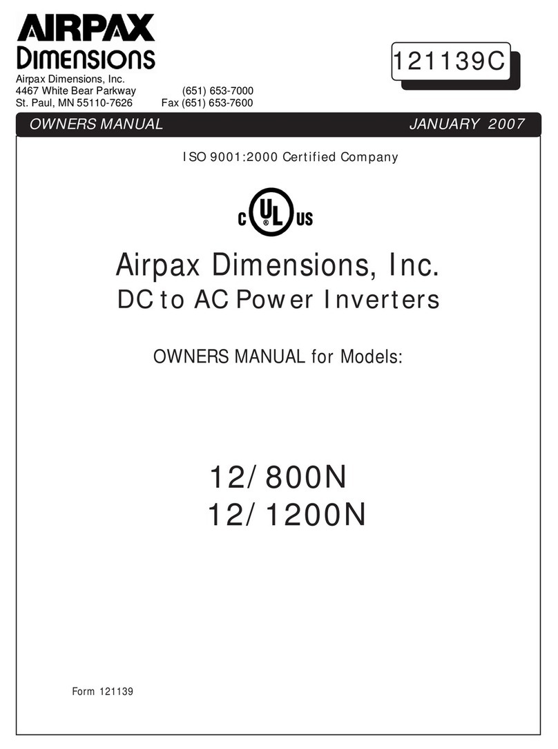 Airpax Dimensions 12/800N owner's manual