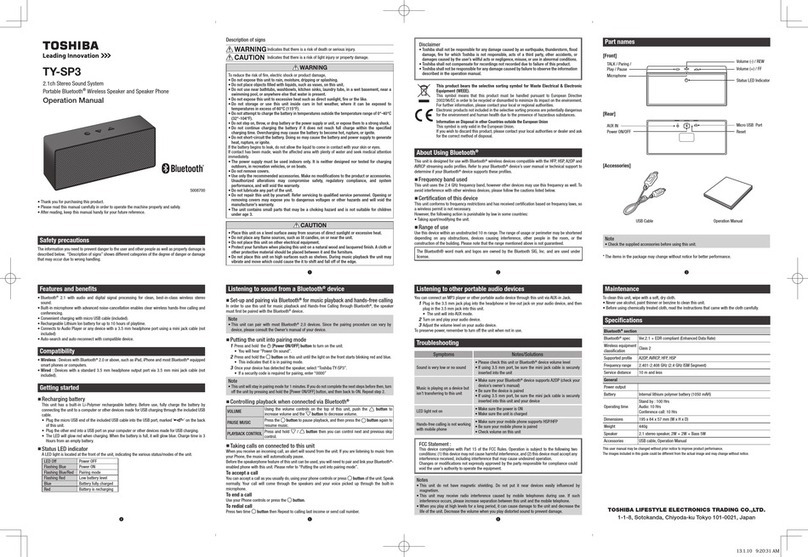 Toshiba TY-SP3 Operation manual
