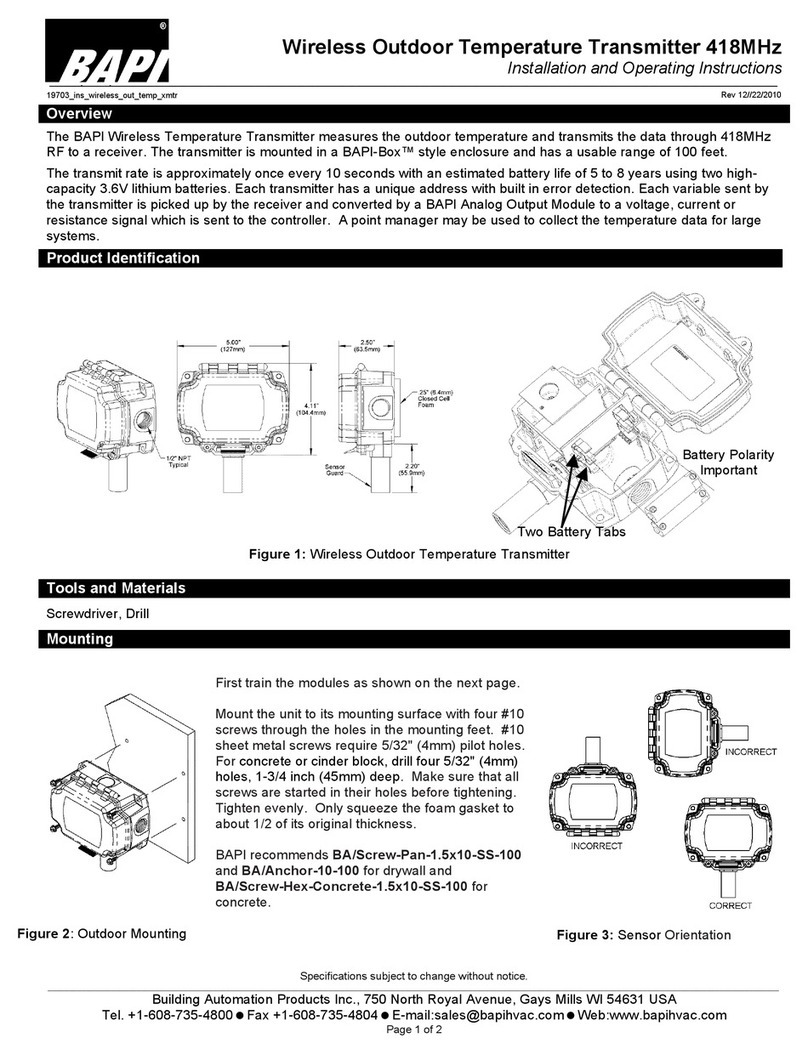 BAPI 418MHz Installation and operating instructions BAPI 418MHz Installation and operating instructions