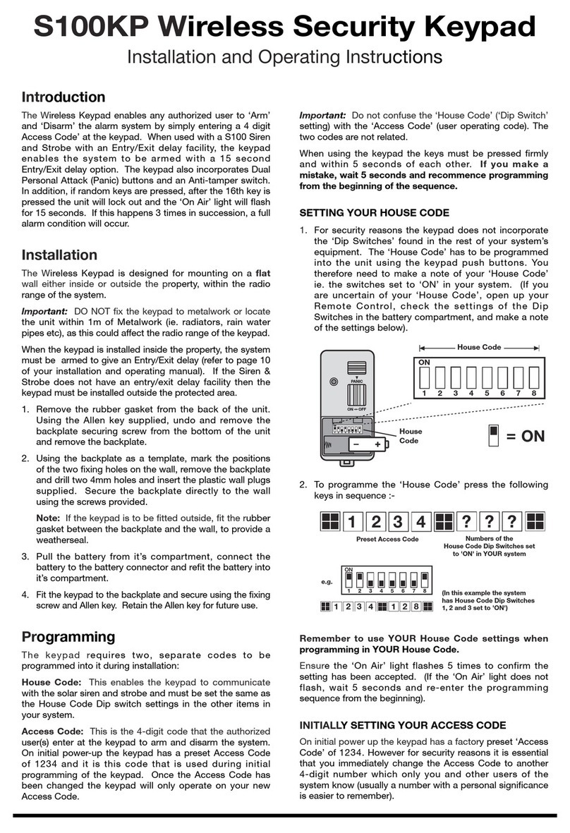 Wireless Alarms S100KP Installation and operating instructions