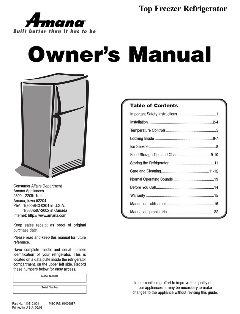 Amana Top Freezer Refrigerator User manual Amana Top Freezer Refrigerator User manual