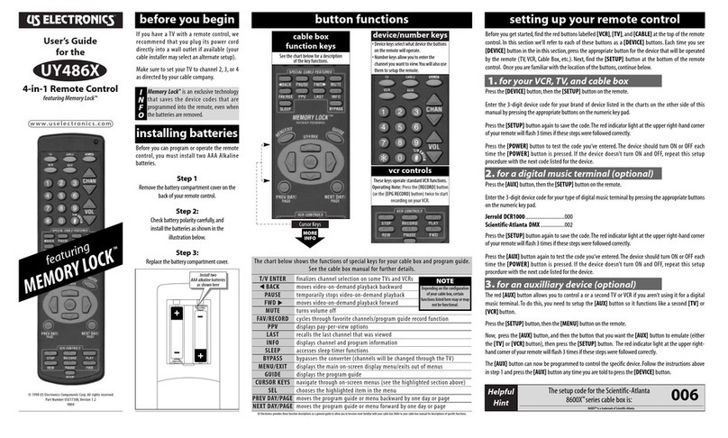US Electronics UY486X User manual