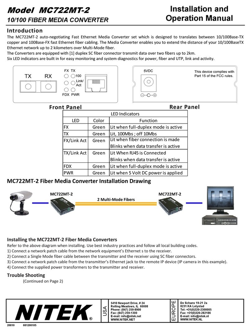 Nitek MC722MT?2 Installation and operation manual