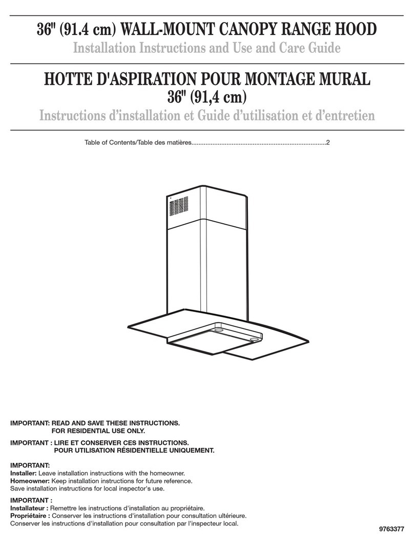 Whirlpool 36" (91.4 cm) WALL-MOUNT CANOPY RANGE HOOD Installation instructions and use and care guide