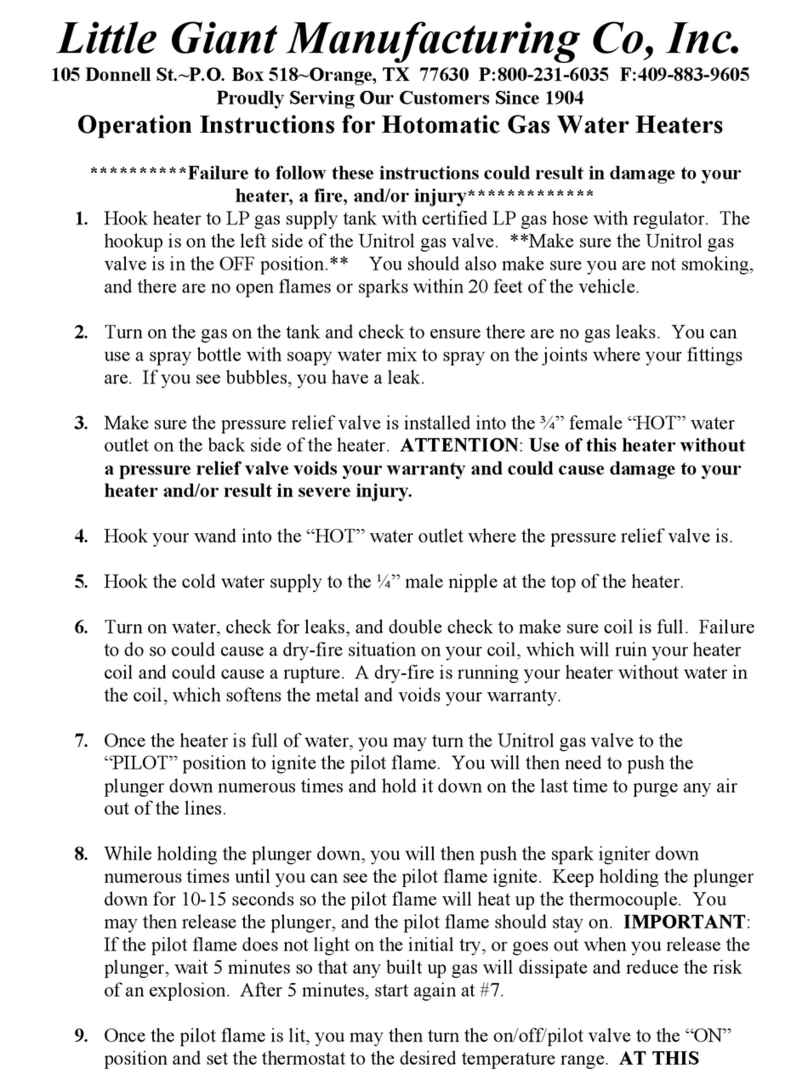 Little Giant Hotomatic Gas Water Heater Operation instructions