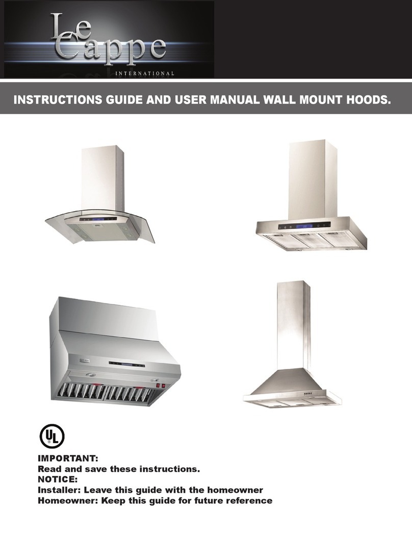 Le Cappe WALL MOUNT HOODS Instructions guide and user manual Le Cappe WALL MOUNT HOODS Instructions guide and user manual