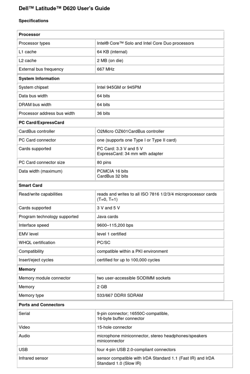 Dell D620 - Latitude Laptop Computer System Core Duo Processor Wireless XP... Specification sheet