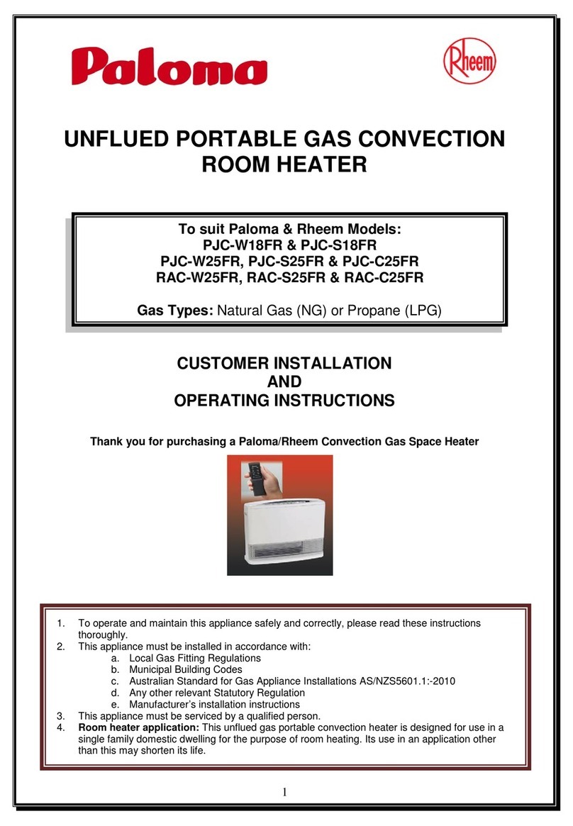 Paloma PJC-W18FR Installation and operating instructions