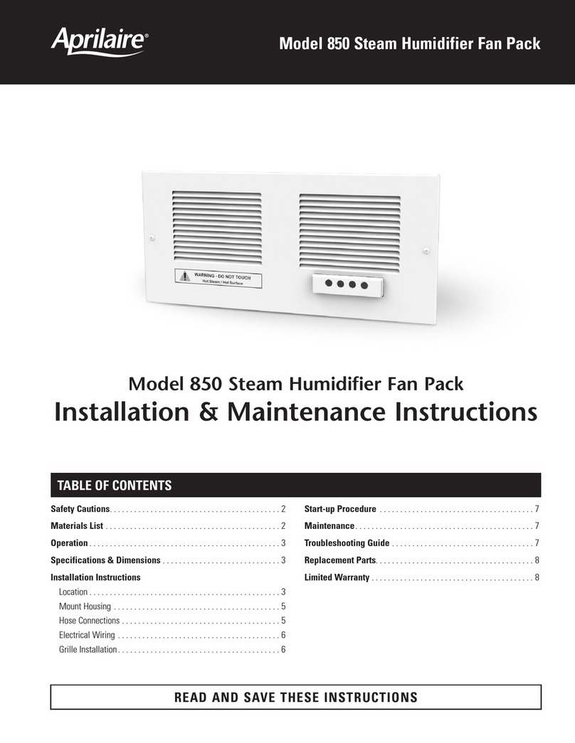 Aprilaire 850 Installation & maintenance instructions