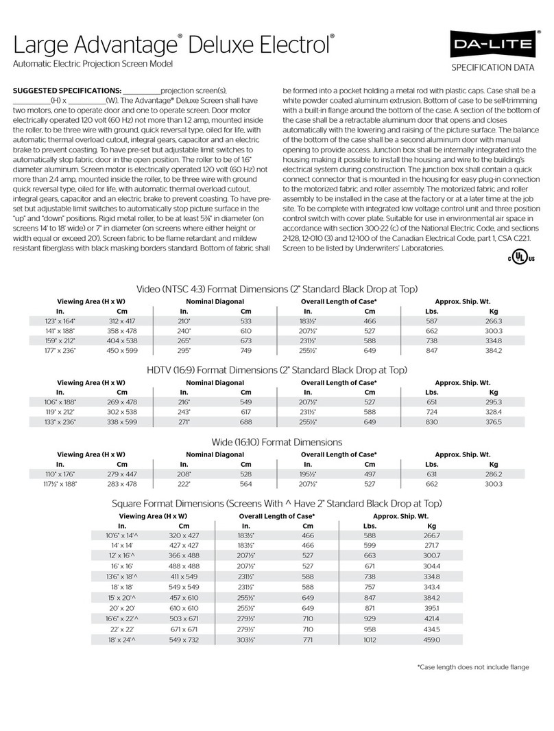 Da-Lite LARGE ADVANTAGE DELUXE ELECTROL Specification data