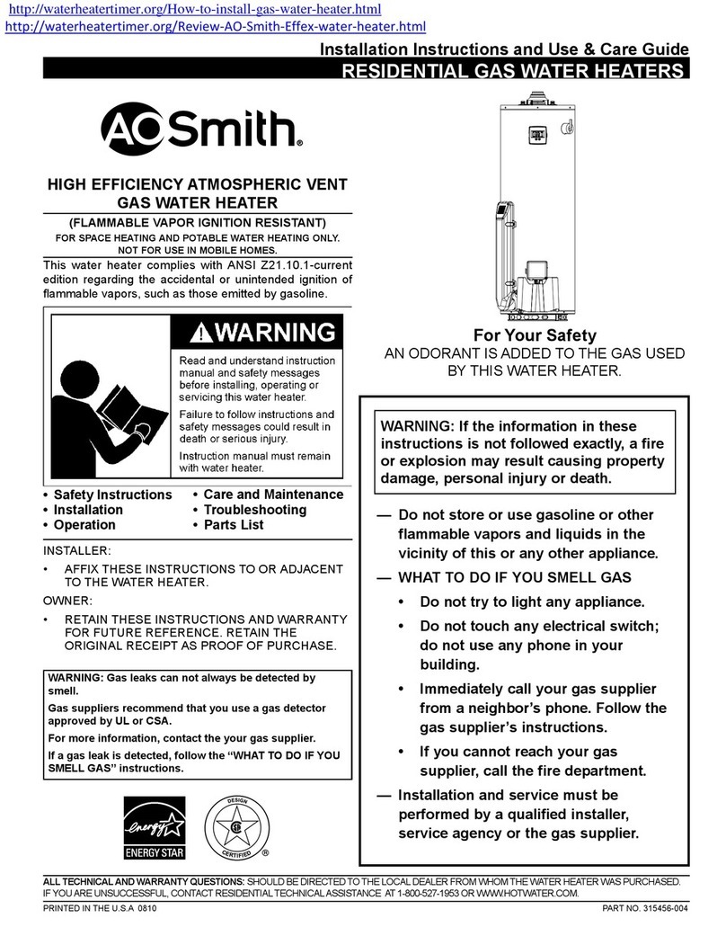 A.O. Smith 315456-004 Installation Instructions and Use & Care Guide
