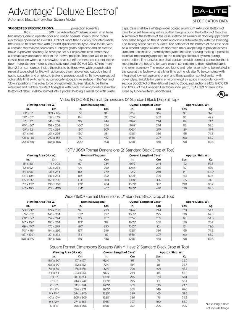 Da-Lite ADVANTAGE DELUXE ELECTROL Specification data