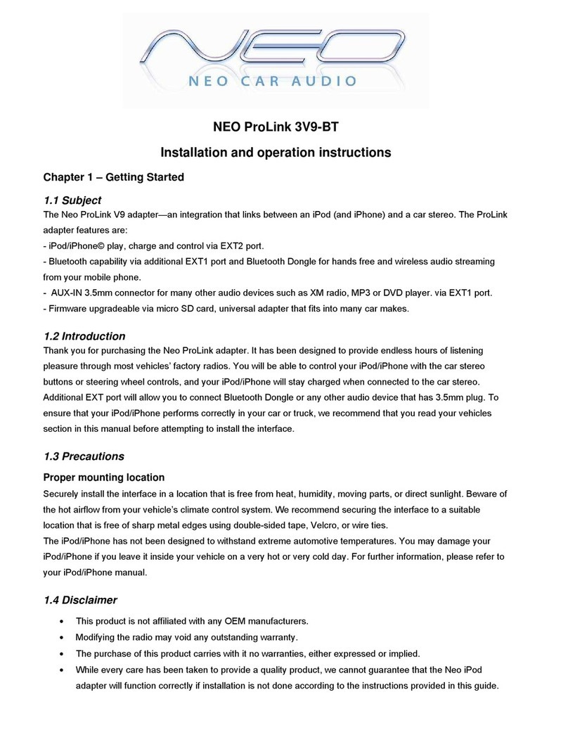 Neo Car Audio ProLink 3V9-BT Installation and operation instructions
