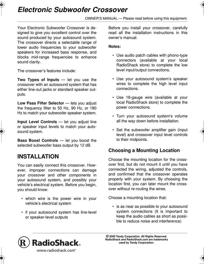 Radio Shack Electronic Subwoofer Crossover owner's manual