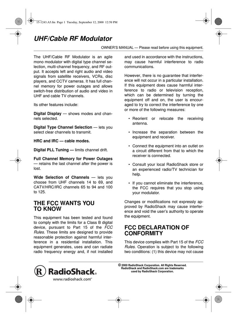 Radio Shack UHF/Cable RF Modulator owner's manual