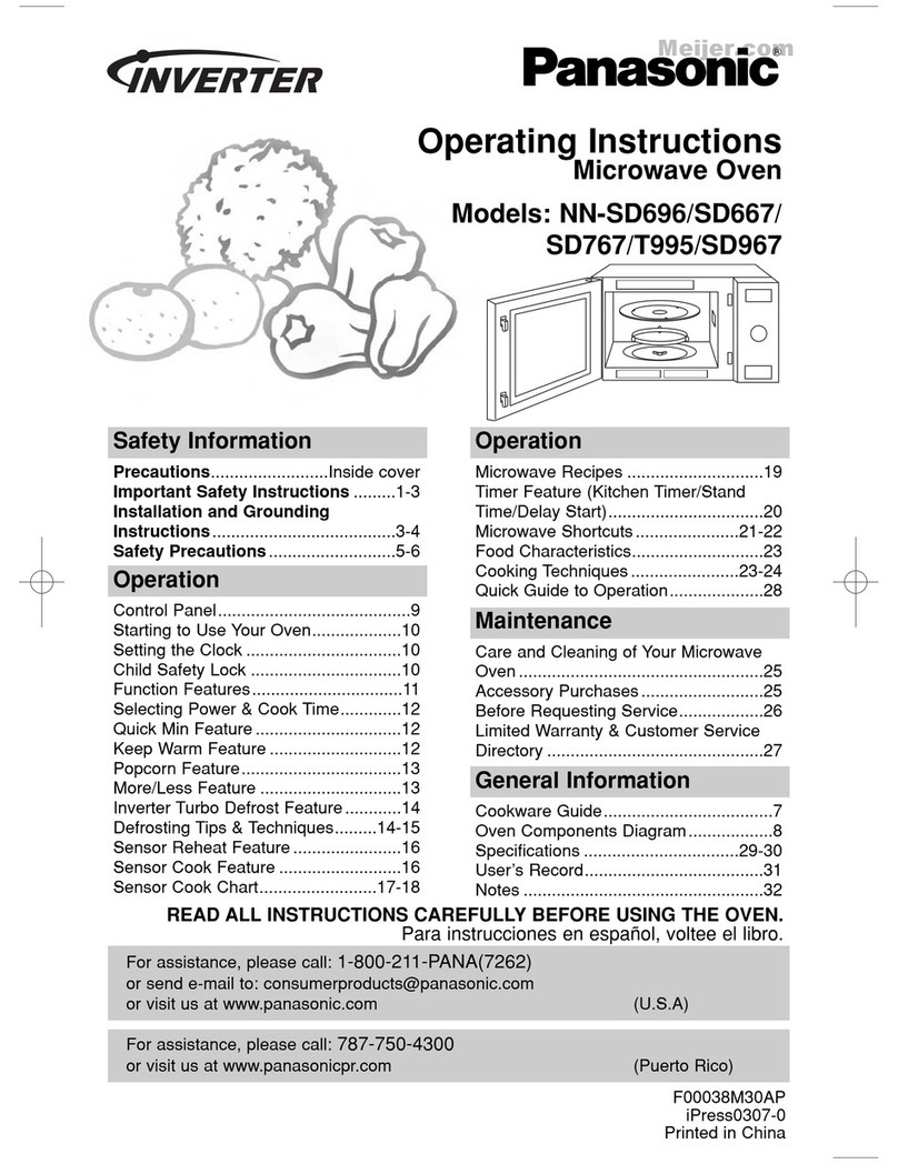 Panasonic NNSD696 - MICROWAVE OVEN 1.2CUFT operating instructions