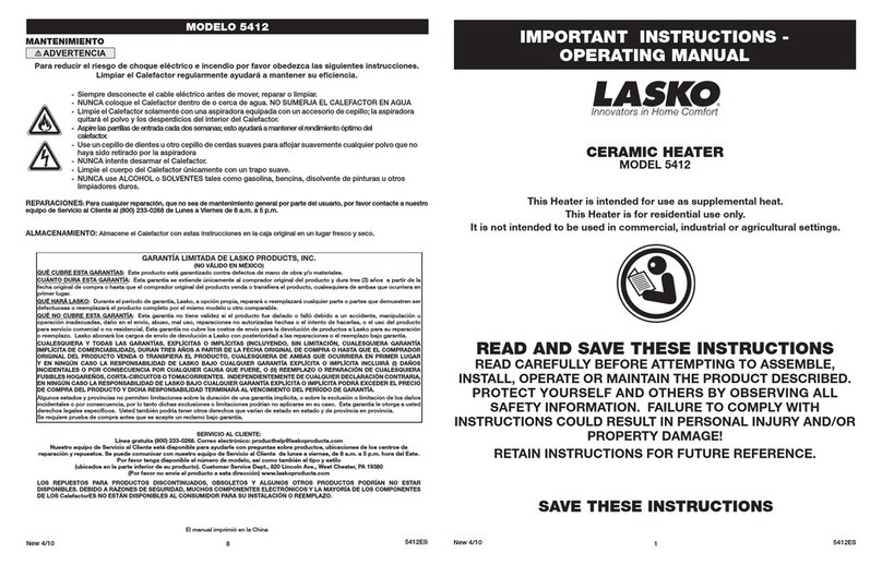 Lasko 5412 operating manual