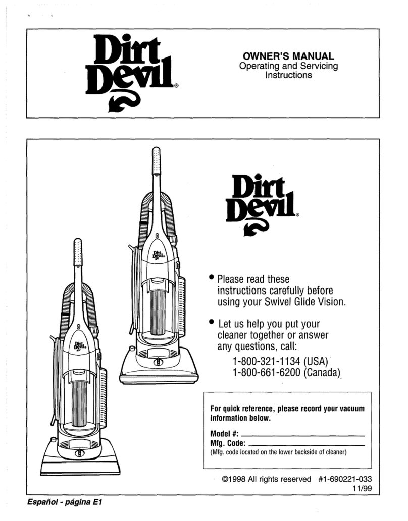 Dirt Devil Vacuum Cleaner User manual