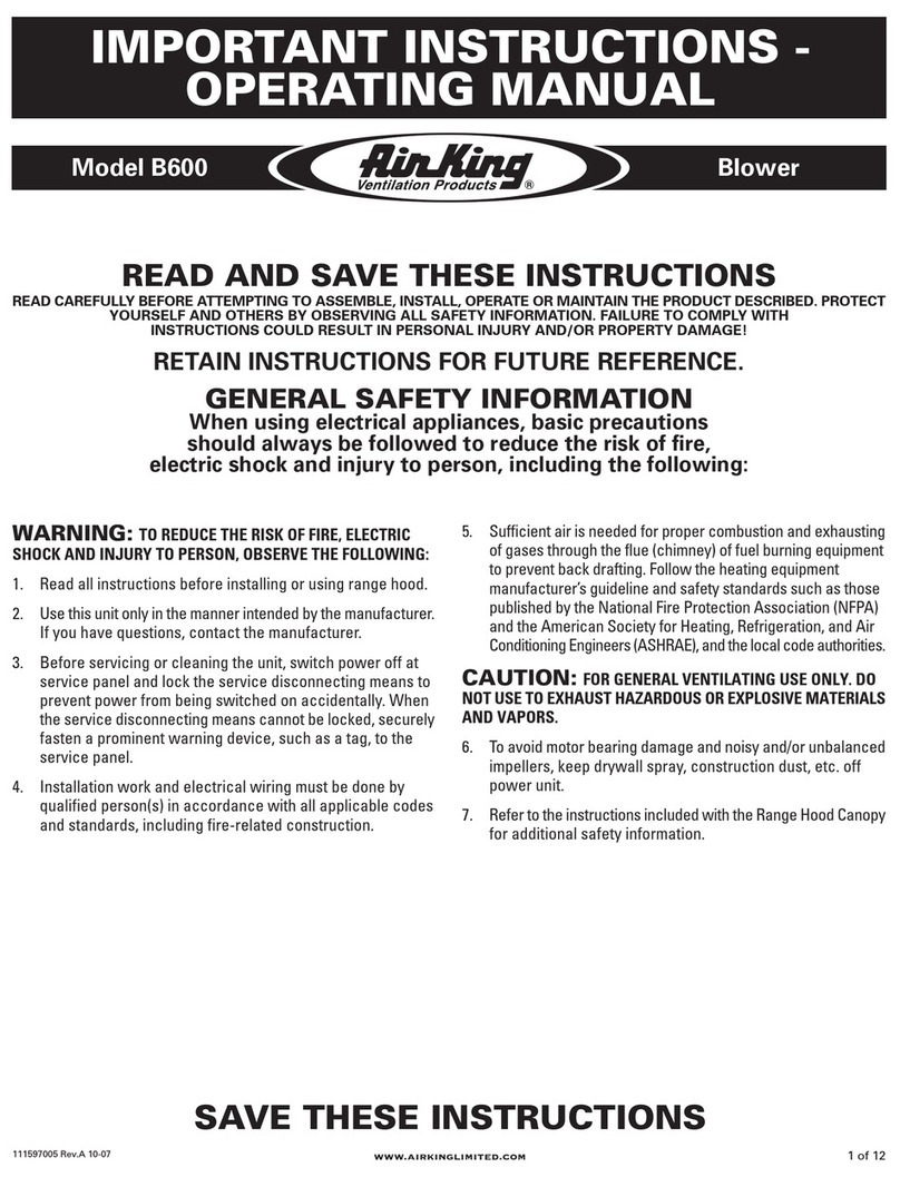 Air King B600 operating manual