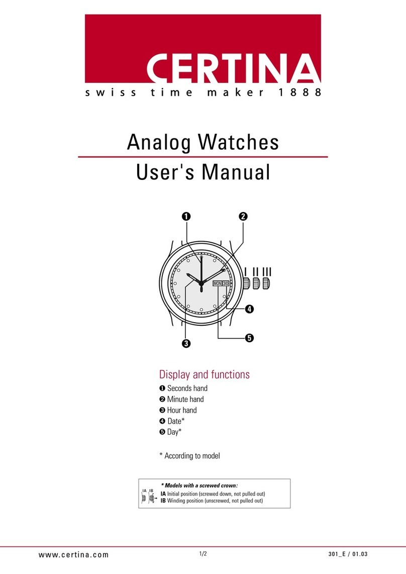 Certina Analog Watches user manual