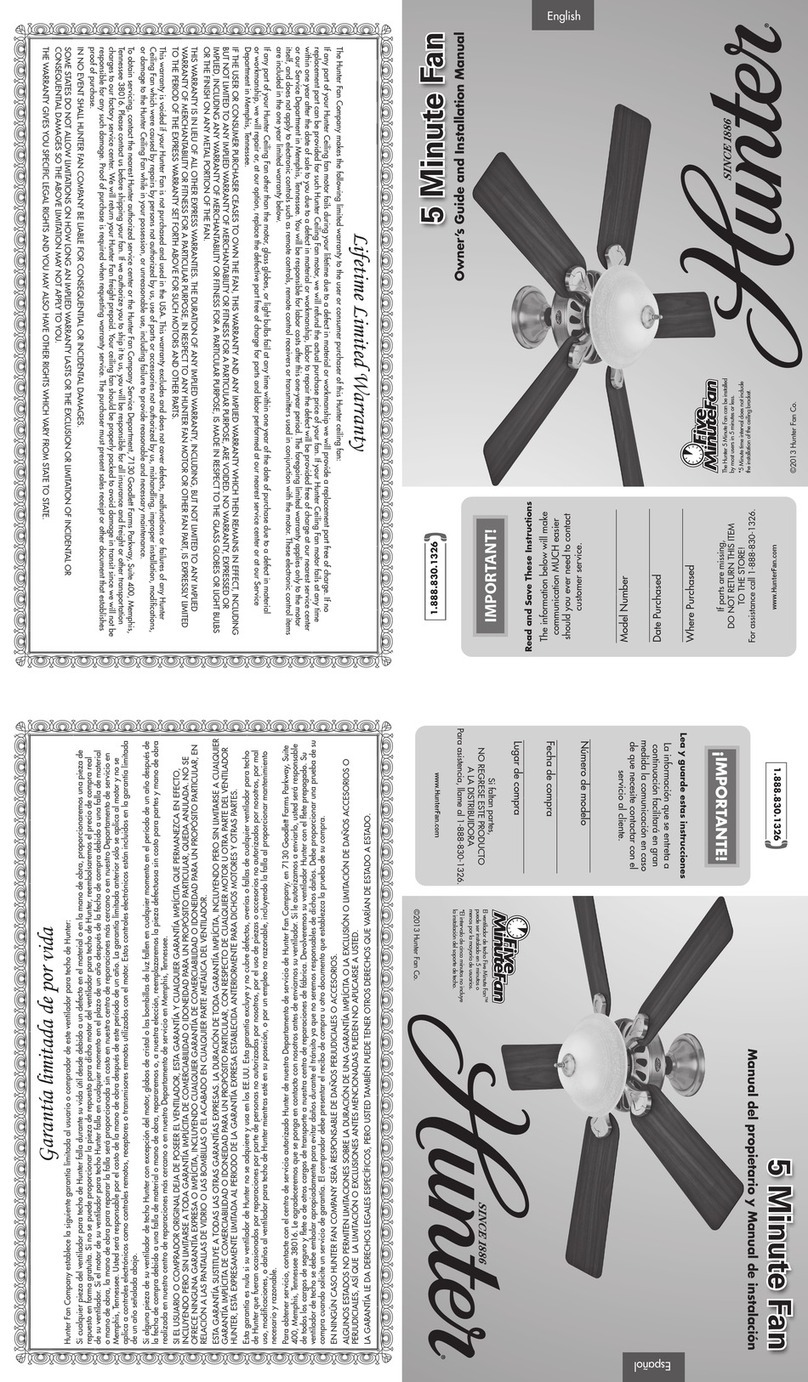 Hunter 5 Minute Fan Owner's guide and installation manual