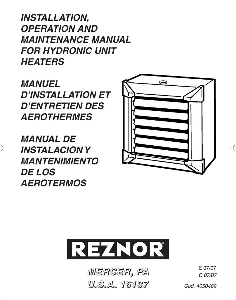 Reznor HYDRONIC UNIT HEATERS Installation, operation and maintenance manual