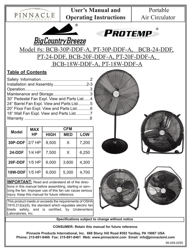 Pinnacle Products International ProTemp BCB-30P-DDF-A User's manual and operating instructions