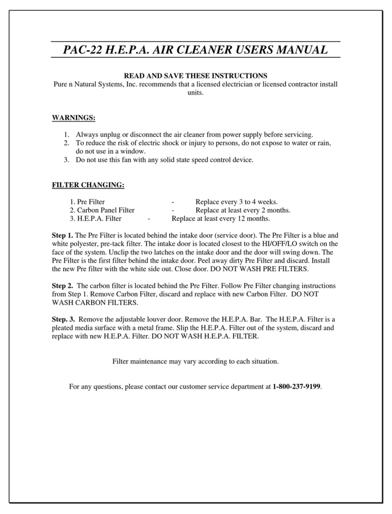 Pure n Natural Systems PAC-22 H.E.P.A. user manual