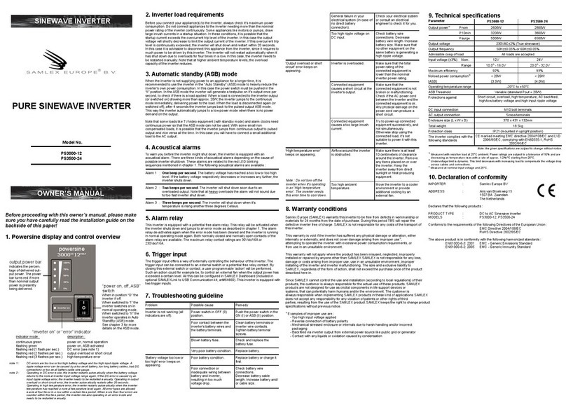 Samlex Europe PURE SINEWAVE PS3000-12 owner's manual